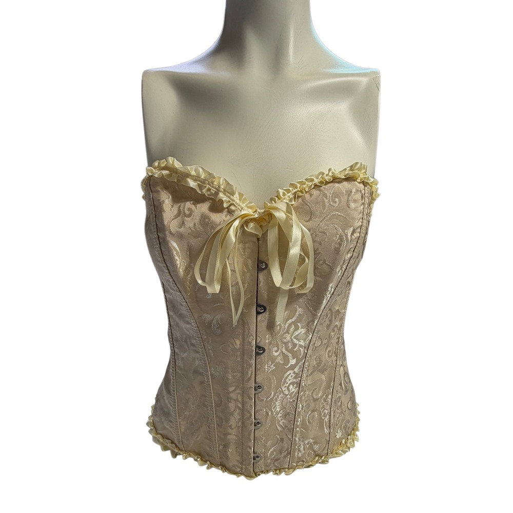 Corset Top Brocade Renaissance Coquette Fairycore Lace Up Bustier Cream M